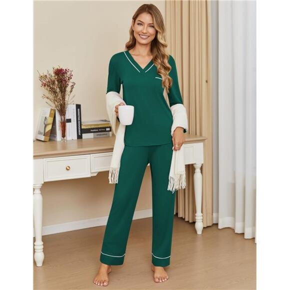 Women's Pajamas Sets 2 piece Lake Green - Picture 4 of 5